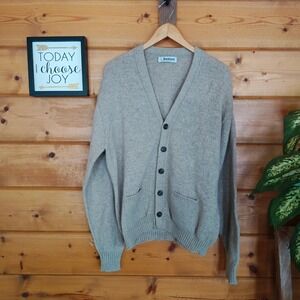 Jantzen Vintage USA Wool Cardigan Rib Knit Sweater Pockets Stretch Comfort‎ Sz L